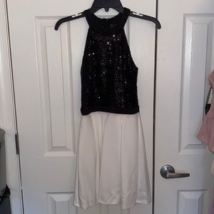NEVER WORN Black and White Sequin Halter Top Dress